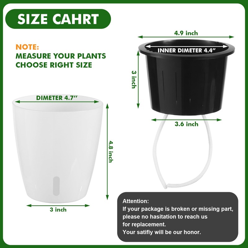 Planterhoma 5 Inch Self Watering Pots for Indoor Plants, 12