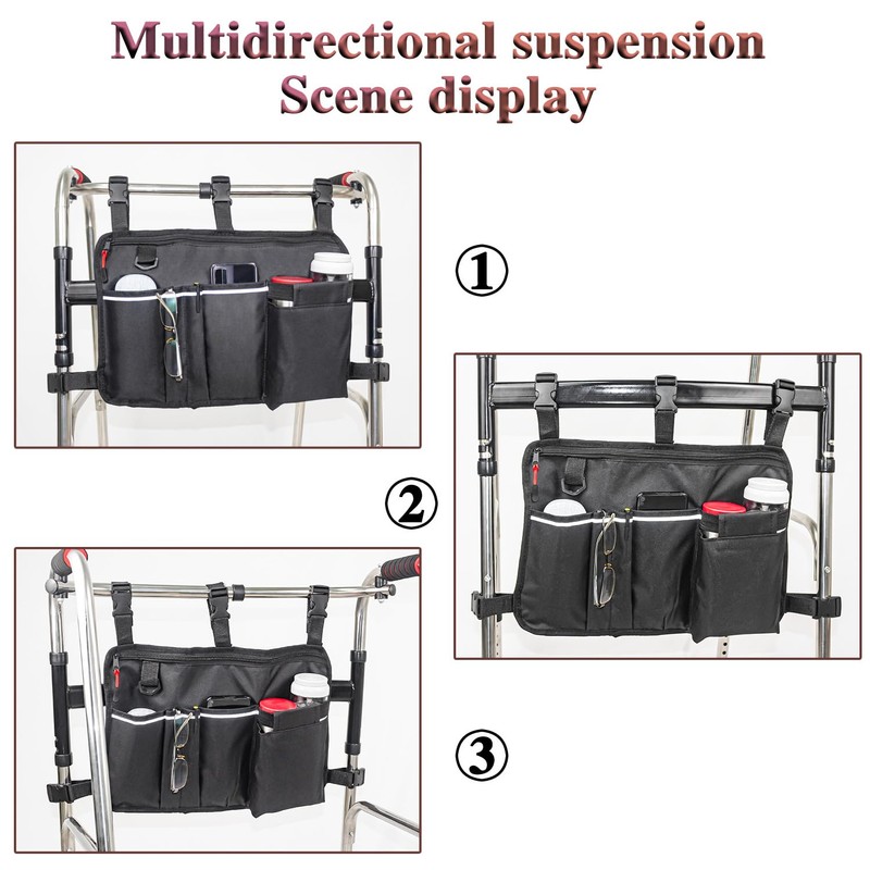 TONINT Large Walker Bag with Water Cup Holder,Walker Basket,Walker Accessories,Walker