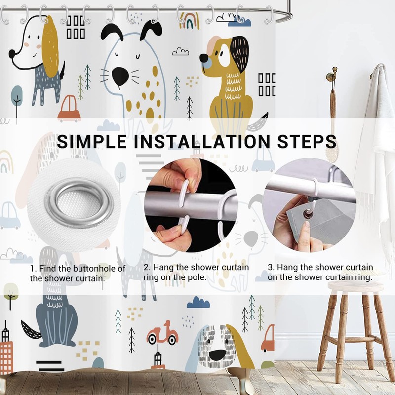 Hnmdmyi Funny Shower Curtain, Cartoon Dog Shower Curtains, Kids, Boys,