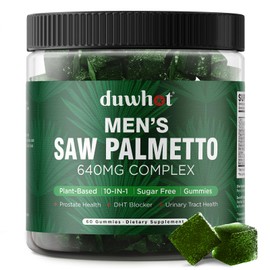 duwhot Saw Palmetto for Men Gummies, Organic Saw Palmetto for DHT Blocker & Prostate Health Supplement, with Pumpkin Seed,Pygeum,Nettle, Urinary & Hair Health Support,Sugar-Free, Vegen, 60 Gummies