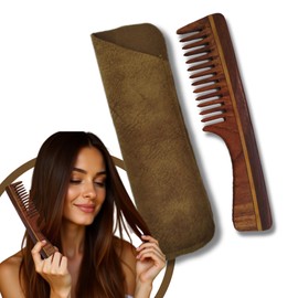 Wooden Hair Comb Hand Made/Hand Crafted/Sheesham Indian Rosewood/Natural Hair Care Wooden Comb Beard/Wide Thick Tooth/Thin Narrow Tooth (Thick & Wide Tooth with Handle (15NL- 19 cm Long))