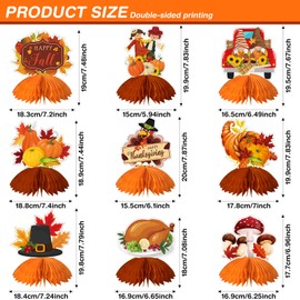 Pajean 9 Pieces Thanksgiving Turkey Honeycomb Centerpieces Thanksgiving Table Decorations Paper Turkey Pumpkin Fall Leaves Table Centerpiece for Thanksgiving Autumn Theme Fall Decor Party Supplies