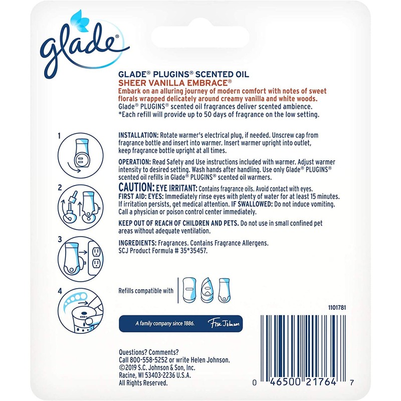 Glade Plugins Refills Sheer Vanilla Embrace 1.34 FL OZ, 2
