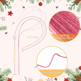 30 Pcs Long Glitter Firework Spray Picks 35.5 Inch Soft Christmas Curly Willow Sparkle Pine Sticks Dazzling Xmas Tree Ornaments for Mantel Fireplace Door Tree Winter Wreath Home Vase Decor(Pink)