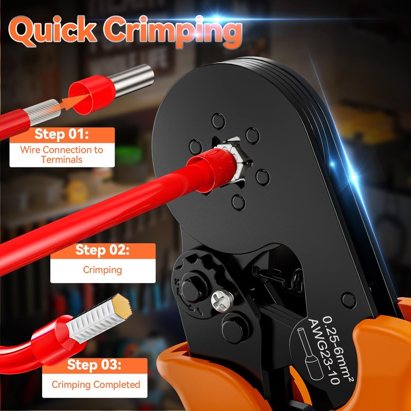 Preciva Ferrule Crimping Tool Kit, Hexagonal Ferrule Crimper AWG23-10/0.25-6mm² with