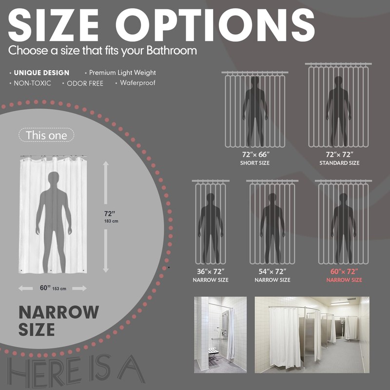 Hereisa 3D Water Cube Shower Curtain Liner (Clear, Narrow |