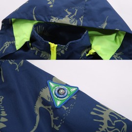 IjnUhb Boys Girls Rain Jacket,Kids Waterproof Hooded Raincoat,Lightweight Toddler Zip up Rain Coat,Navy Bones Dino 3years