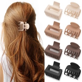 Oeusnael 8 PCS Hair Clips for Women and Girls - 2 Styles Double Row Teeth and Rectangle Small Claw Clips for Thin/Medium Fine Hair, Matte Non-slip Square Clips, Strong Hold Jaw Clips, Neutral Colors