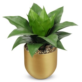 Briful Agave Artificial Wide Leaf Plant in Gold Pot – 10.2” Tall Faux Greenery with Lush Plastic Leaves & Pebble Base, Fake Plant Decor for Indoor Tabletop, Office Desk, Bathroom Shelf