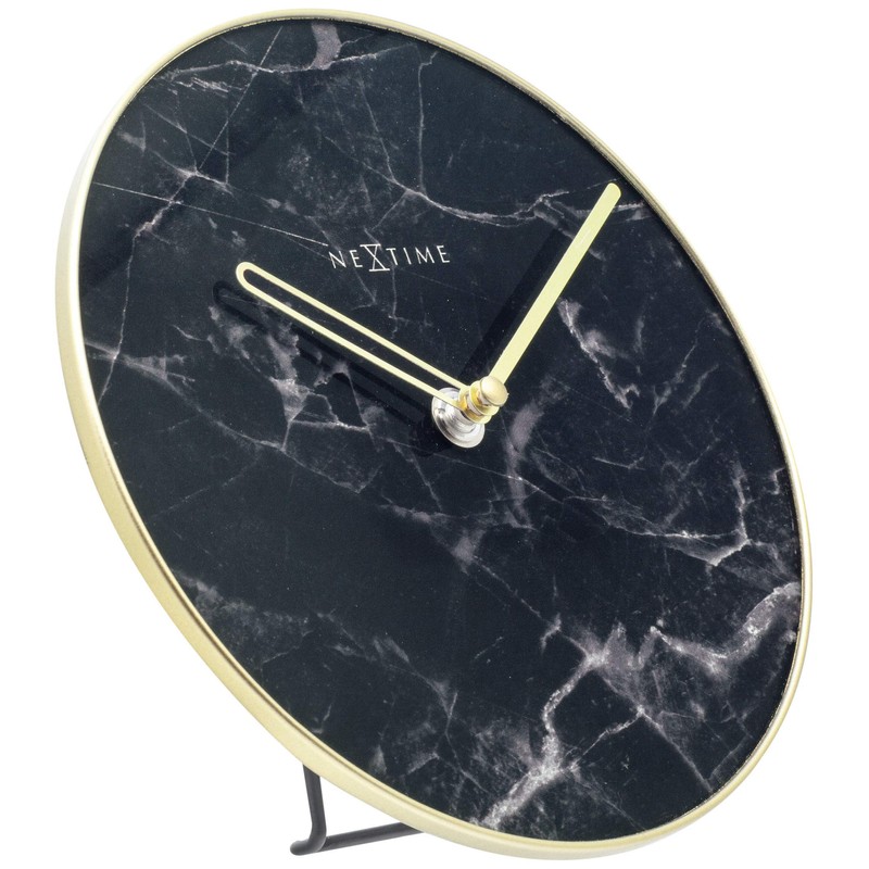 NexTime Table/Wall Clock-Diameter 20 cm-Glass/Metal-Black-'Marble, 20 x 0.8 cm