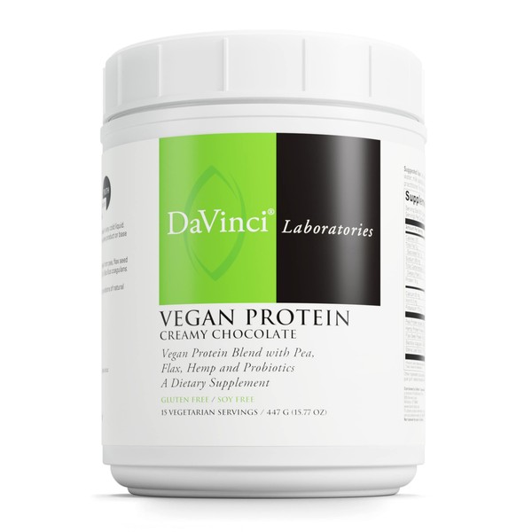 DaVinci Labs Vegan Protein - Protein Powder Supplement for Muscle and Tissue Repair* - With Pea, Flax Seed, and More - Creamy Chocolate Flavor - Soy and Gluten-Free - 447g, 15 Servings