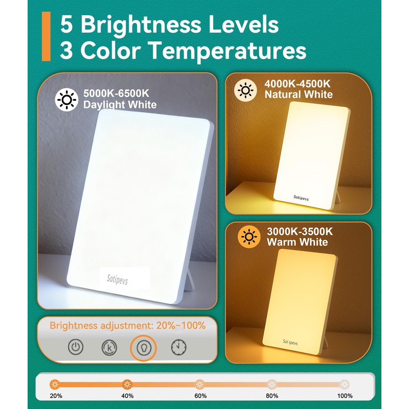 Sotipevs Light Therapy Lamp, 15,000 Lux Sunlight Lamp, Adjustable Brightness
