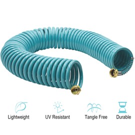 AUTOMAN Recoil Garden Water Hose 50 ft, EVA Curly Water Hose with Brass Connectors,Garden Hose Coil,Includes 7-Pattern Function Sprayer,Retractable,Corrosion Resistant Garden Coil Hose.