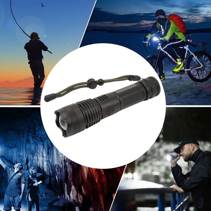 Strong Light Flashlight Aluminum Alloy USB Rechargeable Telescopic Zoom White