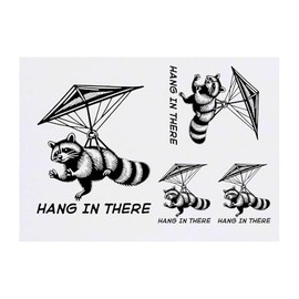 4 x 'Hang Gliding Raccoon' Temporary Tattoos - Water Resistant, Skin-Safe, Non-Toxic Transfers, Mixed Sizes (TO00076138)