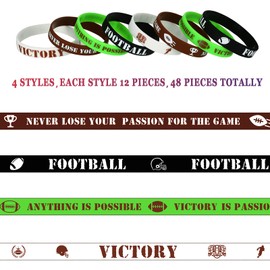48 PCS Football Soccer Party Favors Motivational Bracelets Decorations Sports Inspirational Wristbands Football Silicone Stretch Wristbands for School Prize Birthday Football Theme Supplies