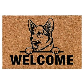 Welcome Doormat Coco Coir Door Mat Gift Welcome Peeking Corgi (30" x 18")