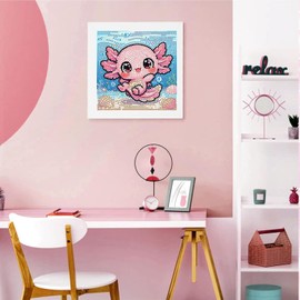 ICYANART Axolotl Diamond Art Painting Kits for Kids with Frame 7x7 Inch