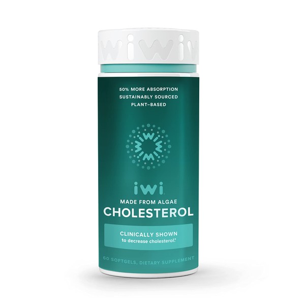 iwi Colesterol clínicamente probado para niveles de colesterol saludables y apoya la salud cardiovascular general | Algas veganas Omega 3 + EPA | Suministro de 30 días