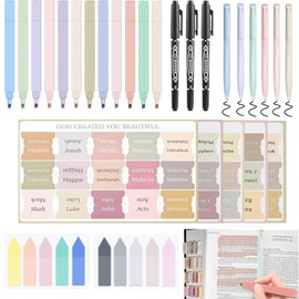 CYCFMYYLY 36 PCS Aesthetic Stationery Supplies, Bible Study Supplies with 5 Labels, 12 Colored Pens, 6 Ballpoint Pen, 10 Color Sticky Notes, 3 Markers