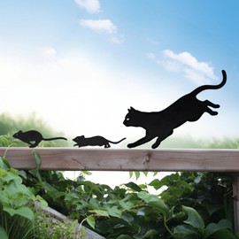 Pack of 3 Metal Black Cat Garden Stakes, Garden Decoration Spring for Outdoor Use, Decorative Garden Metal Kitten Family Figures, Garden Stake Spring Decoration, Garden, Patio, Lawn, Animals Decor (B)