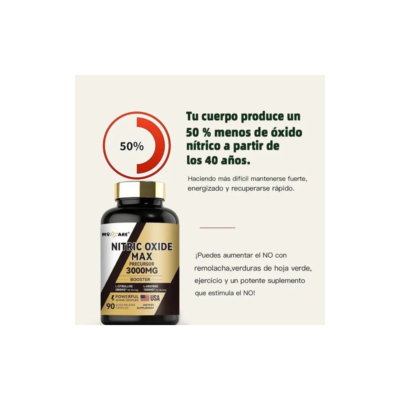 Nitric Oxide Max 3000mg Con 90caps L-arginina Y L-citrulline