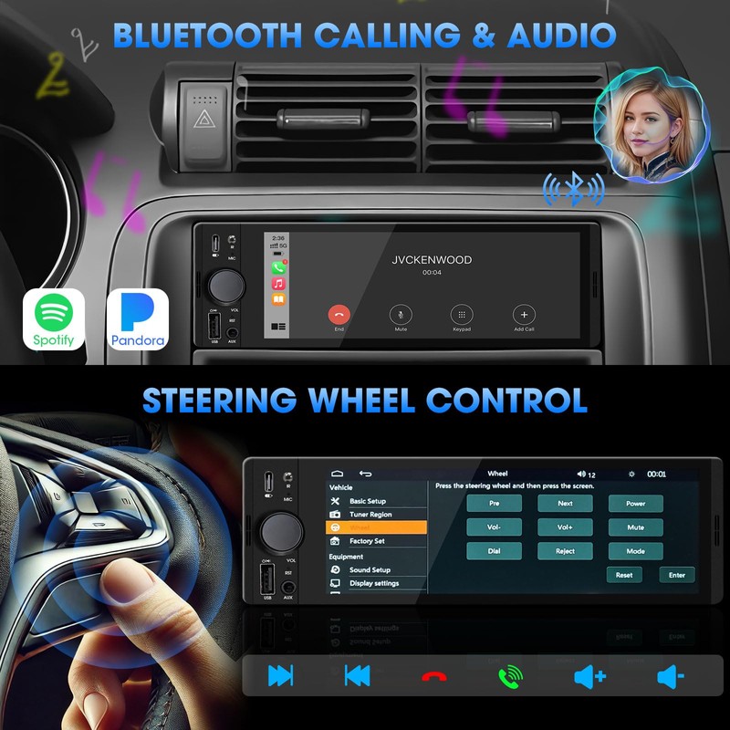AKAMATE Single Din CarPlay Stereo: Android Auto Touchscreen Car Radio