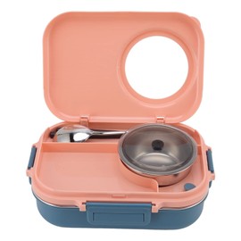 Bento Lunch Box, 1100ml Double Layer 3 Grid Design, 304 Stainless Steel Thermal Lunch Box with Chopsticks Spoon Soup Bowl, Food Container for Kids Students Adults(Pink)