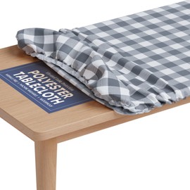Tablecloth of Polyester -Fitted with Elastic, Water Proof, Washable, Fits for Table 24 x 48 Inch, Checked Grey Design, for Indoor/Outdoor Kitchen and Picnic and More...