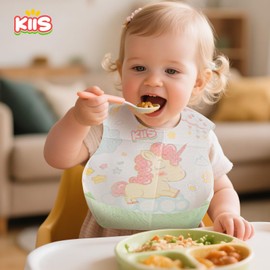 KIIS Disposable Baby Bibs for Travel - Waterproof Baby Smock Bibs for Eating, Toddlers & Kids - Travel & Daycare Essentials for Mess-Free Meals, 20 Count, Unicorn