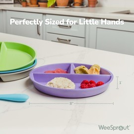 WeeSprout Divided Bamboo & Melamine Plates for Kids - Set of 4 Toddler Dinnerware, Food Grade, Kid Safe with Divided Design for Picky Eaters, Dishwasher Safe, Reusable Modern Tableware