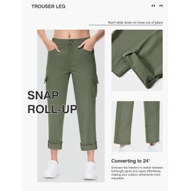 TBMPOY Women's Hiking Pants Quick Dry Convertible Lightweight Roll Up Cargo Pockets Travel Essentials Waterproof Work Army Green 2XL