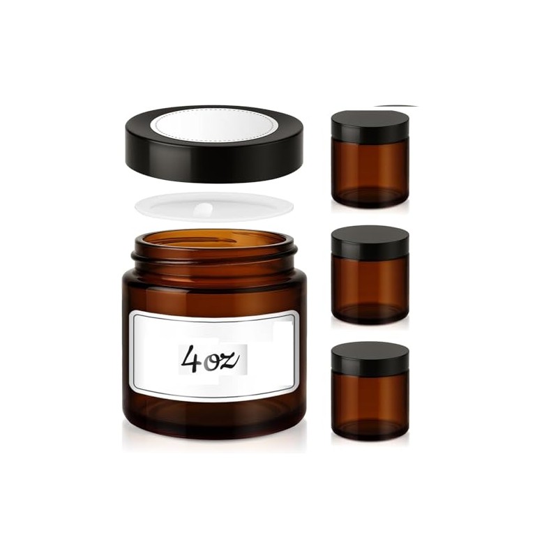 4 oz Glass Jars with Lids, 4 Pack Amber Small