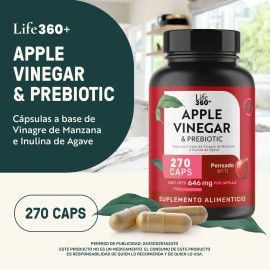 Vinagre de Manzana  Prebióticos 270 Cápsulas  LIFE360                                                                                                 