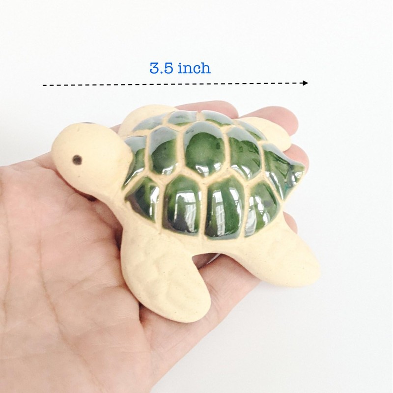 UNDERPINE Ceramic Sea Turtle Figurine, White and Green, Ocean Theme