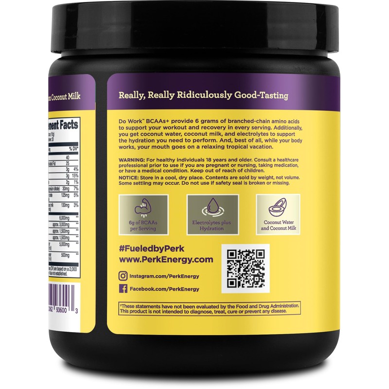 Perk BCAAs + Hydration Electrolytes Powder (Lemon Tart Flavored, 20