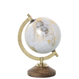 Globo Terraceo, Diameter 12.5 cm, Blanco / Dorado Metal, Madera Sobremesa, 12.5 x 22 cm, Base: 10 cm