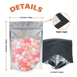 4CP 100 Pack 4.0x6.0 Resealable Packaging Mylar bags with Window, Smell Proof Flat Bags for Food Storage, Waterproof Sealable Foil Pouch for Small Business, Black