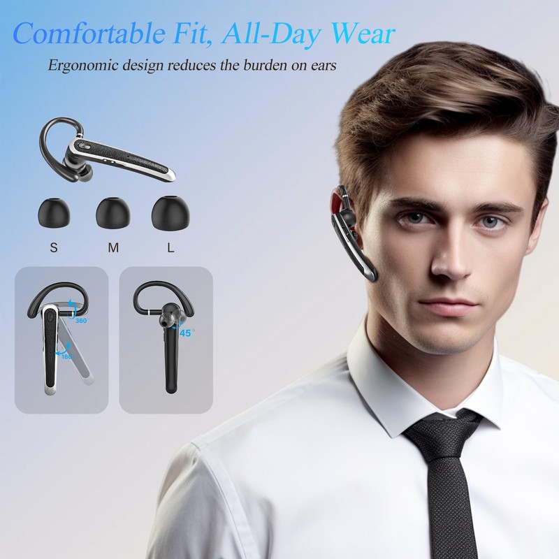 Sisism Bluetooth Headset, Wireless Bluetooth Earpiece with LED Display Charging