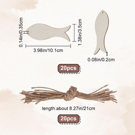 GORGECRAFT 20PCS Fish Wood Cut Out Pendants Wooden Christmas Tags Hanging Slices Ornaments Sets with Hole Ropes for Crafts Wedding Christmas Birthday Themed Party Arts Decoration Painting Arts