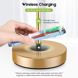 Set of 2 Wireless Charging Industrial Table Lamps Gold 3-Way Touch Control Dimmable Desk Lamp with USB Ports Bedside Lamp with Hanging Seeded Glass Shade for Office Bedroom Living Room, Bulbs Included