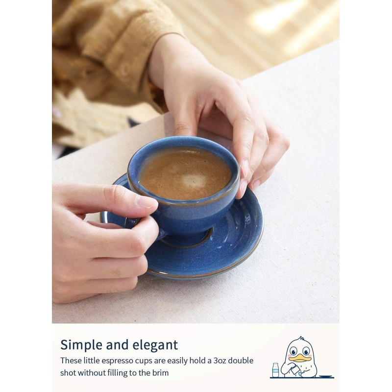 LE TAUCI 6 oz Cappuccino Cups with Saucers, Ceramic Coffee
