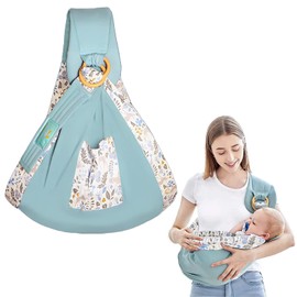 Canguro para Bebe, Rebozo para Cargar Bebe, Porteo Ergonomico para Bebe, Transpirable y Ajustable, Multifuncional y que Ahorra trabajo, Material de Algodón puro, Se Puede Utilizar como Cobertor de Lactancia, Apto para Niños de 0 a 24 Meses (Verde)