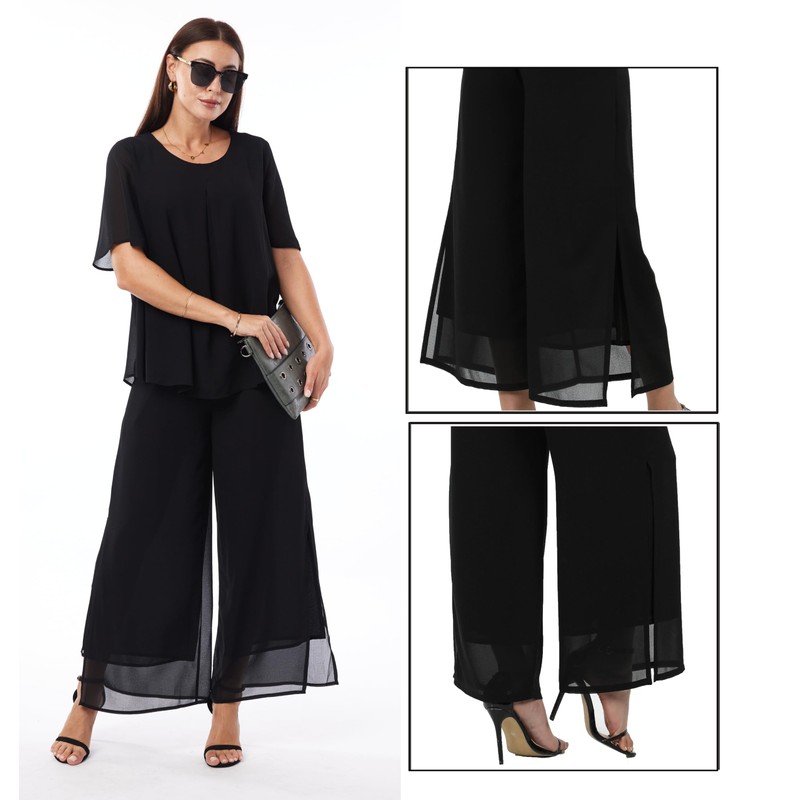 Women's 2 Piece Chiffon Sets Outfits Flowy Ruffle Layers Casual