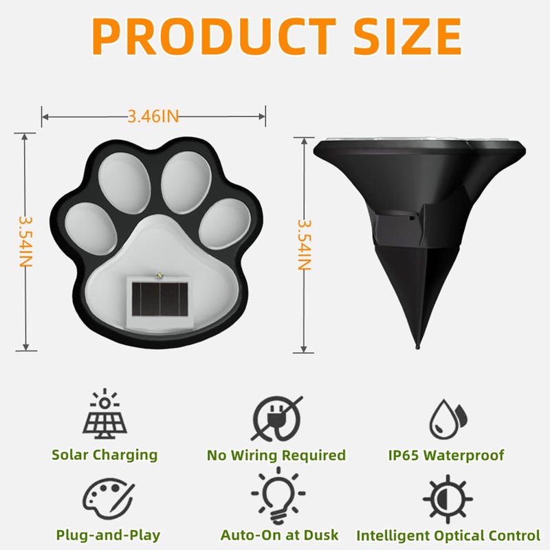 4 Pack Paw Print Solar Light Outdoor,Solar Dog Paw Light