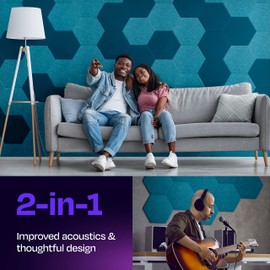 Ekkogo Acoustic Panels 12-Pack Soundproof Wall Panels 14"X12.1"X0.4" Sound Panels High Density Sound Dampening Panels - [Light Turquoise Hexagon]