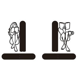 Reading Bookends Decorative for Shelves - Girl Reading Statue Bookends, Metal Black Book Ends Decor for Heavy Books, for Women Office School Library Bedroom, Book Lovers Gift