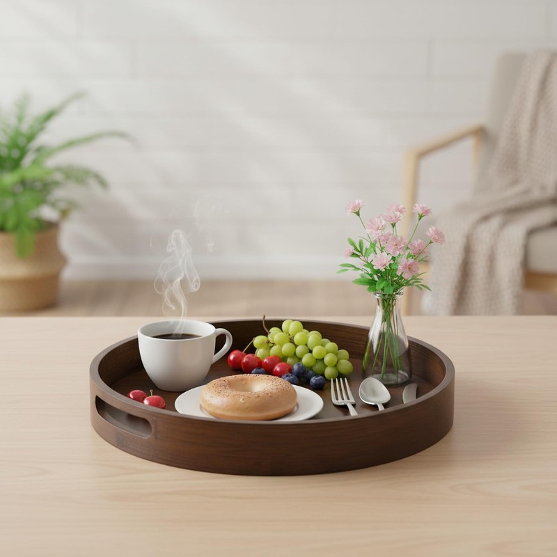 Round Trays Home Decor, 11.8" Large Round Wood Tray for