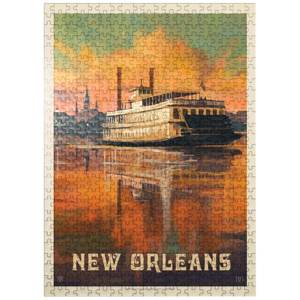 New Orleans: Riverboat, Vintage Poster - Premium 500 Piece Jigsaw Puzzle for Adults