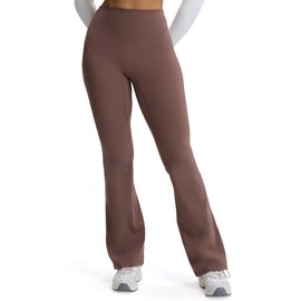 Aoxjox Flare Leggings for Women Hidden Scrunch Butt Lifting High Waisted Wide Leg Yoga Pants 34" (Fudge Coffee, Small)